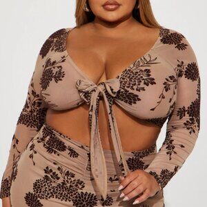 Fashion Nova Tan and Brown Floral Skirt Set